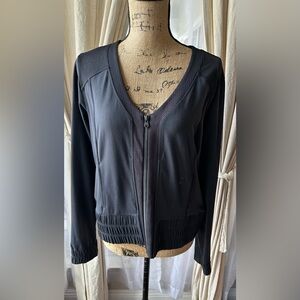 Lucy Black Supplex Nylon Blend Stretch Mesh Zip Front Jacket